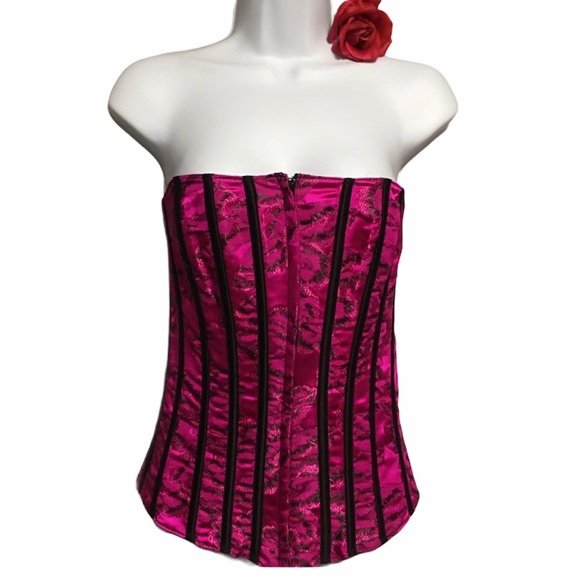 TESA FLIRTY Y2K LACE UP CORSET BUSTIER 32 SEXY HOT BARBIE PINK & black L… - Picture 1 of 13